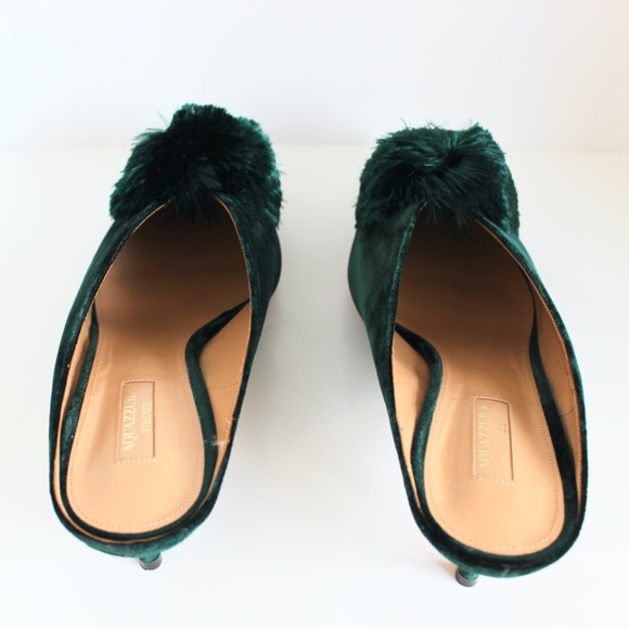 Aquazzura Powder-Puff Green Velvet Kitten Heel Mules, IT 40.5, Excellent Cond. - Picture 3 of 14